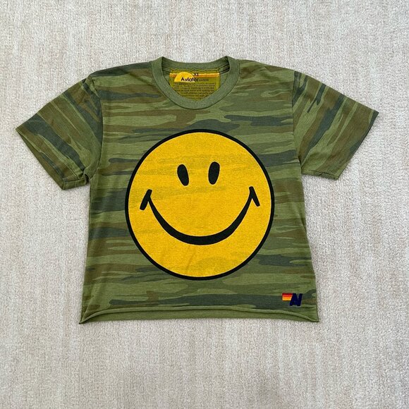 Aviator Nation Tops - Aviator Nation Green Camo Smiley Short Sleeve Tee Shirt XS
